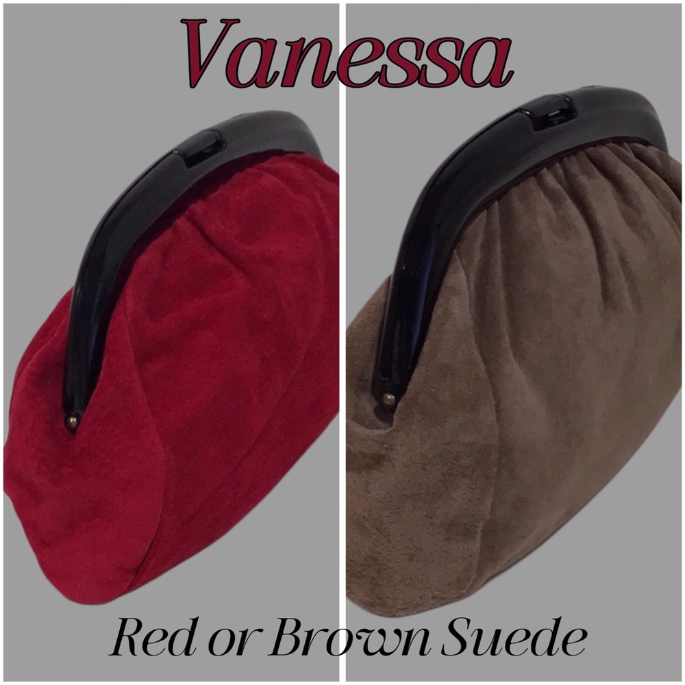 Vintage VANESSA Suede Clutch Bag in Red or Brown Made in Italy 70s-80s